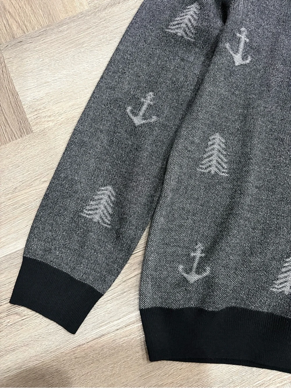 Nautica Grey Anchor-Print Crewneck Sweater Size L